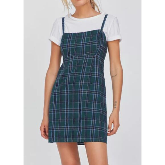 Urban Outfitters Dress Babydoll Green Plaid Mini Academia Preppy Y2K School Girl - Picture 1 of 9